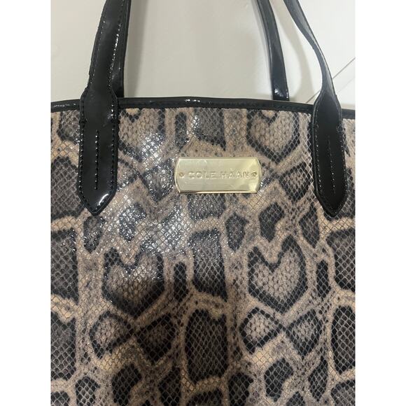 COLE HAAN Huntly Genuine Leather Python Snake Skin Tote + Wallet 2pc Set - Picture 3 of 12